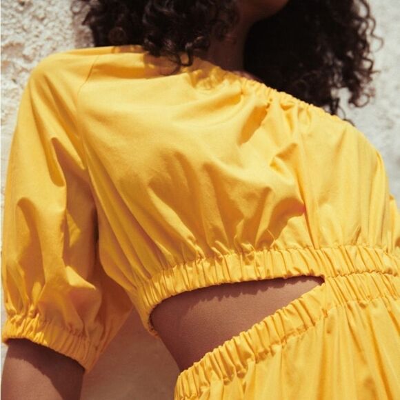 Mango Nieves Vent Cotton Maxi Yellow Dress Size S - Picture 5 of 10